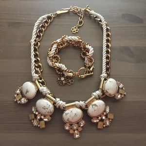 Lk New 2 pc ANN TAYLOR white rhinestone rope statement necklace & bracelet